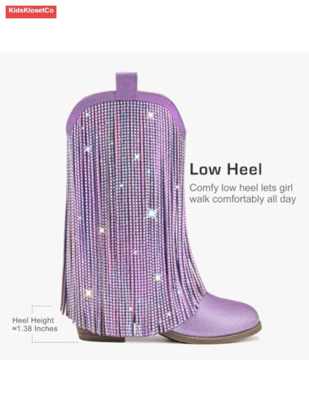 Rhinestone Fringe Cowgirl Boots Girls Mid Calf Pointed Toe Pull On